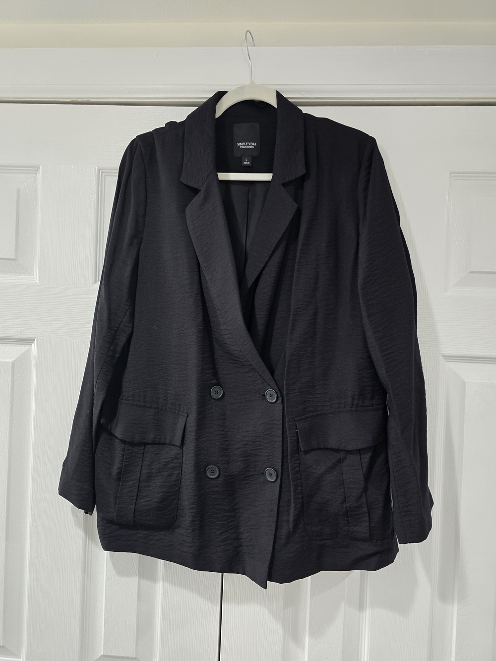 Simply Vera Vera Wang Black Double-Breasted Womens Blazer Jacket